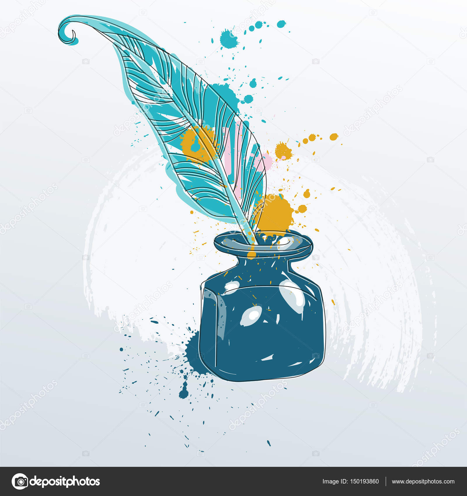 Download Vector illustration of feather quill pen standing in the ...
