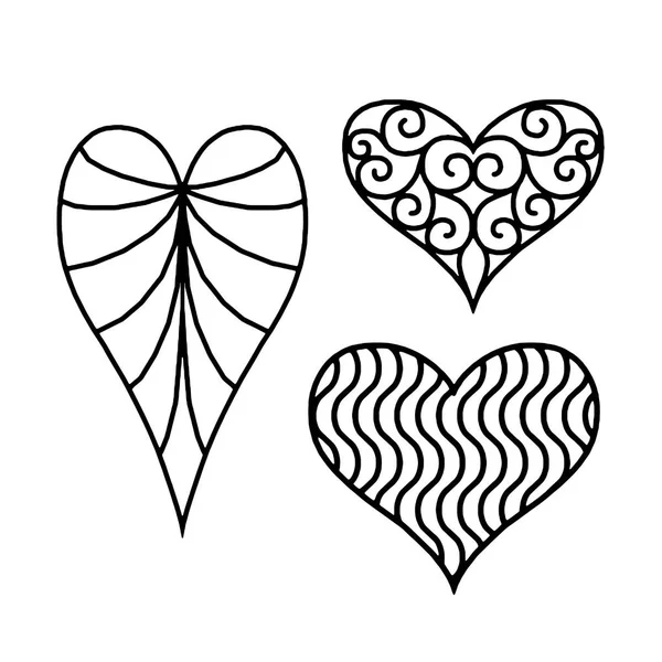 Cuori disegnati a mano. Elementi di design per San Valentino . — Vettoriale Stock