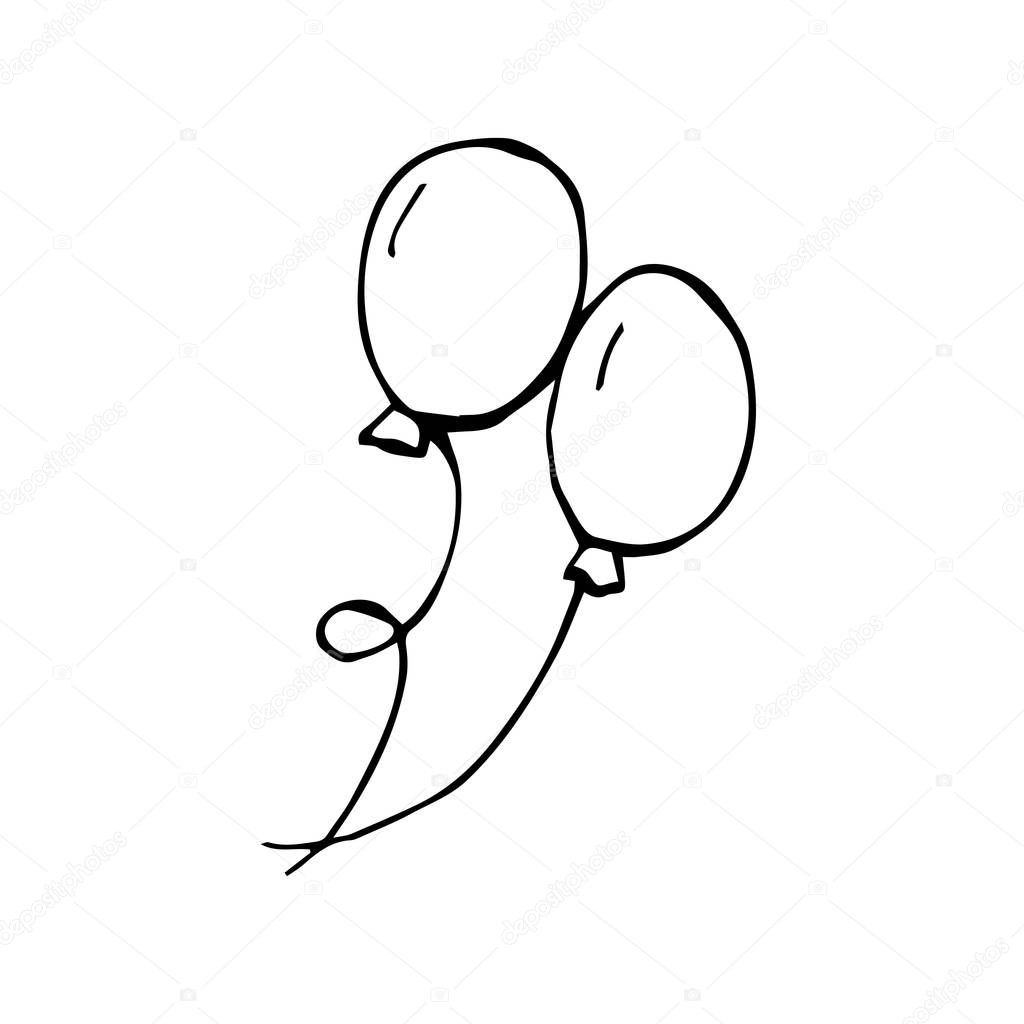 stock vector illustration drawing in doodle style. two balloons. cute graphic one line drawing