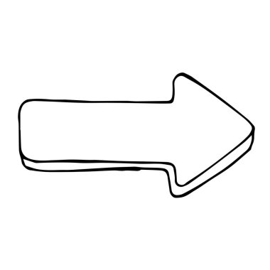 Karalama stili vektör illüstrasyonu. Beyaz arkaplanda izole edilmiş ok yönü göstergesi hacim çizimi