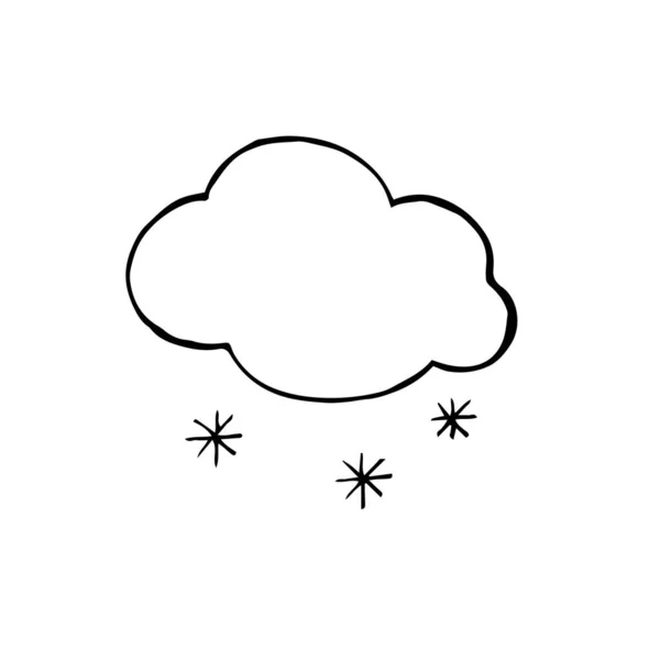 Illustrazione Vettoriale Stock Disegno Stile Doodle Nuvola Con Neve Carino — Vettoriale Stock