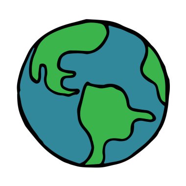 Stok vektör illüstrasyon el çizimi karalama tarzında. Dünya gezegeni. Sevimli renkli ikon gezegen sembolü, uzaydan görüş. Dünya, dünya, dünya.