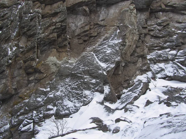 Mountains Covered Snow Close Mountains Winter Snow Covered Rocks Texture — Stock Photo, Image