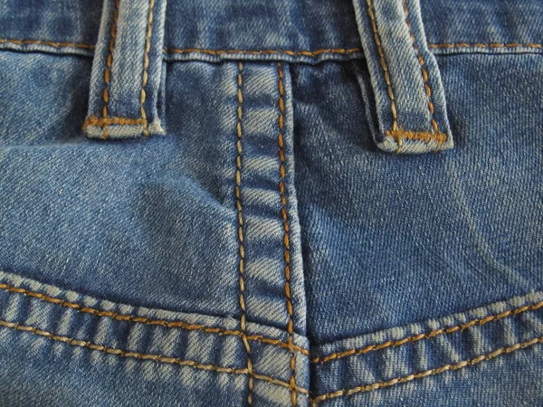 Fondo Vaqueros Azules Textura Vaquera Doble Puntada Vista Trasera Jeans —  Fotos de Stock