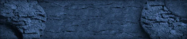 Dark Blue Stone Background Old Cracked Wall Grunge Banner Vintage — Stock Photo, Image