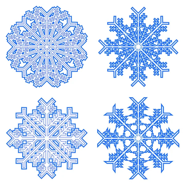 Conjunto Copos Nieve Vectoriales Patrones Geométricos Elementos Decorativos — Vector de stock