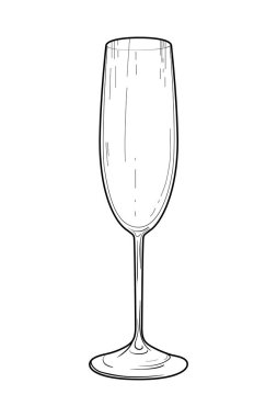 Şarap kadehi ve şampanyanın vektör çizimi. Siyah ve beyaz.