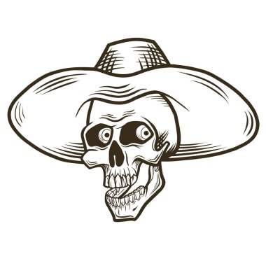 Şapkadaki bir kafatasının vektör çizimi. 