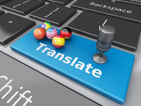 3d Translate foreign languages on computer keyboard — Stock Photo, Image
