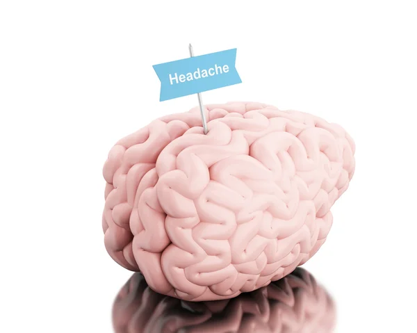 3d Brain with a signboard and word headache. — Stock Photo, Image