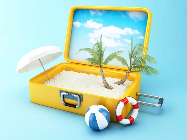 Utazási bőrönd. strand nyaralás koncepció — Stock Fotó