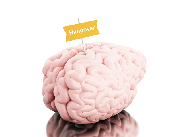3d Brain with a signboard and word hangover. — Stock Photo, Image