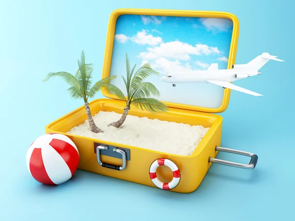 Travel suitcase. beach vacation concept — Stock Photo, Image