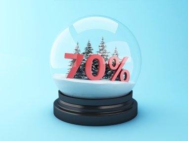 3D kar kubbe ağaçlar ve kırmızı % 70 indirim.