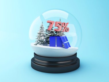 3D kar kubbe ağaçlar ve kırmızı % 75 indirim.