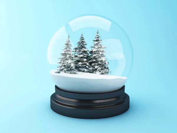 3d Snow dome with pine trees. — Stock Photo, Image