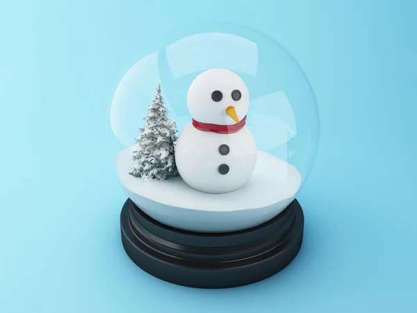 3d muñeco de nieve en una cúpula de nieve . — Foto de Stock