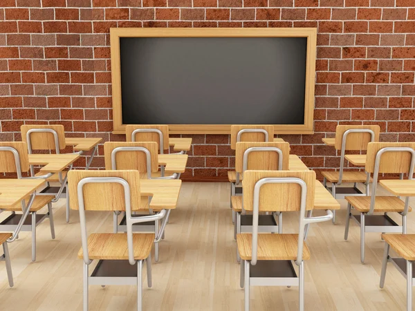 3d sala de aula com cadeiras e quadro . — Fotografia de Stock