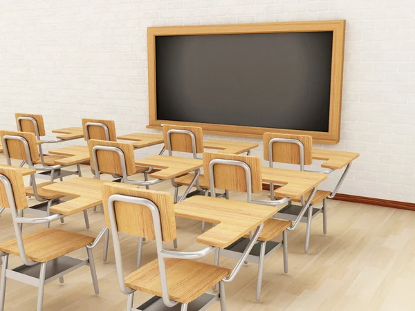 3d sala de aula com cadeiras e quadro . — Fotografia de Stock