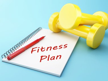 3D dumbbells ile bir not etmek. Sağlıklı kavramı.