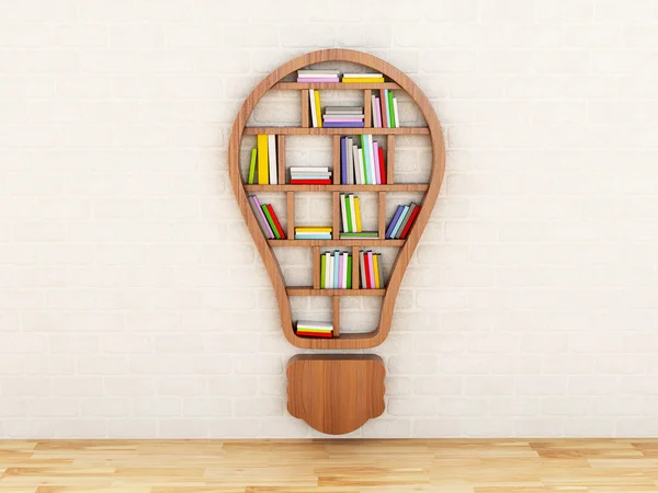 Libreria in legno 3d a forma di lampadina . — Foto Stock