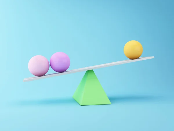 Esferas 3d balanceamento em um Seesaw. Conceito de negócio . — Fotografia de Stock