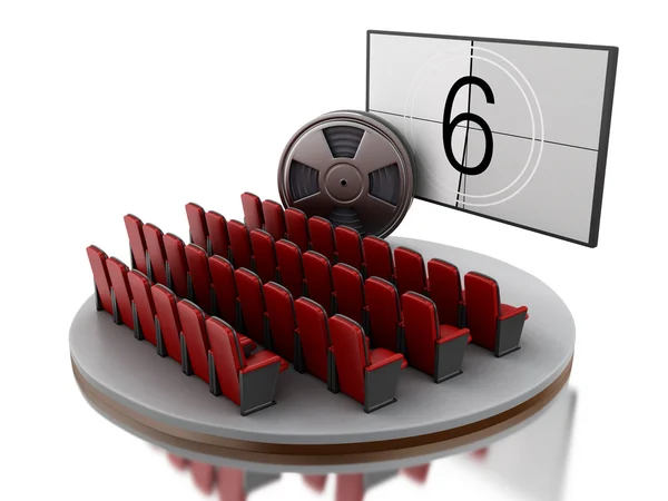3d Cinema movie theater with film reel. — Stock Photo, Image