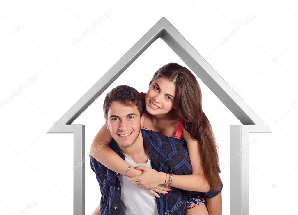 Young couple moving to new house.