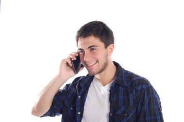 Genç adam onun telefonda konuşurken.