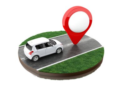 Harita göstergesiyle birlikte yolda 3D araba.