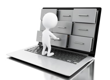 bir dizüstü bilgisayarda klasörleri aramaya 3d beyazlar.