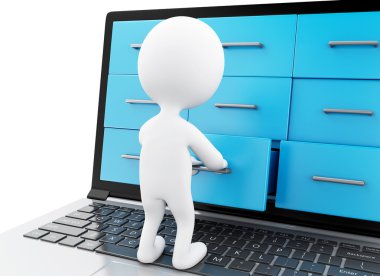 bir dizüstü bilgisayarda klasörleri aramaya 3d beyazlar.