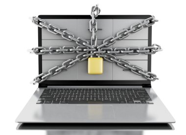 laptop açık asma kilit ile 3D dosya dolapları. 