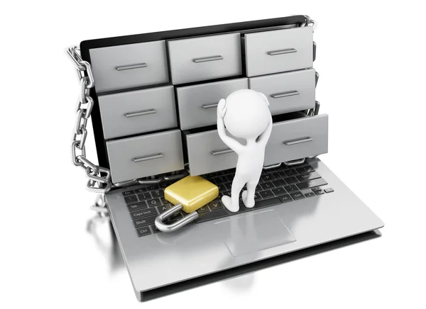 3d White people worried about file cabinets security. — Stock Photo, Image