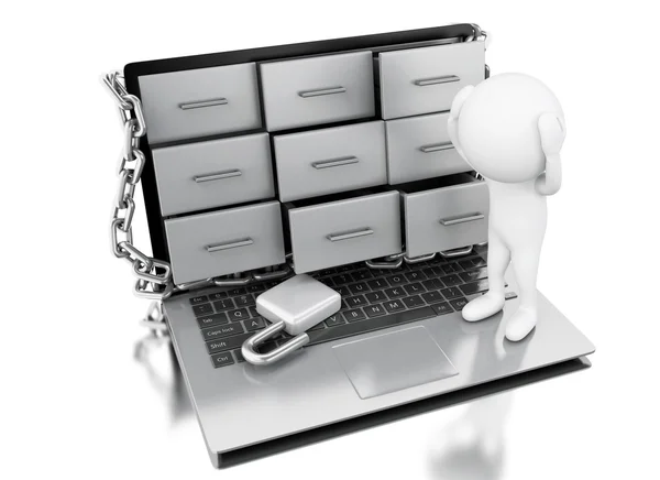 3d White people worried about file cabinets security. — Stock Photo, Image