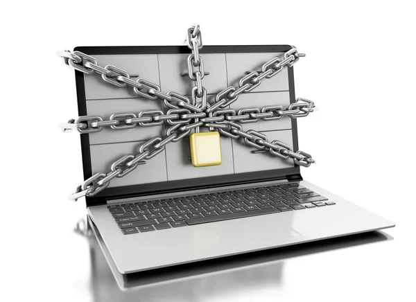 3d File cabinets in laptop with open padlock. — Stock Photo, Image