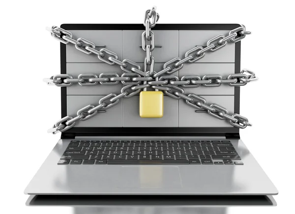 3d File cabinets in laptop with open padlock. — Stock Photo, Image