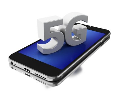 5g işareti ile 3D cep telefonu. 
