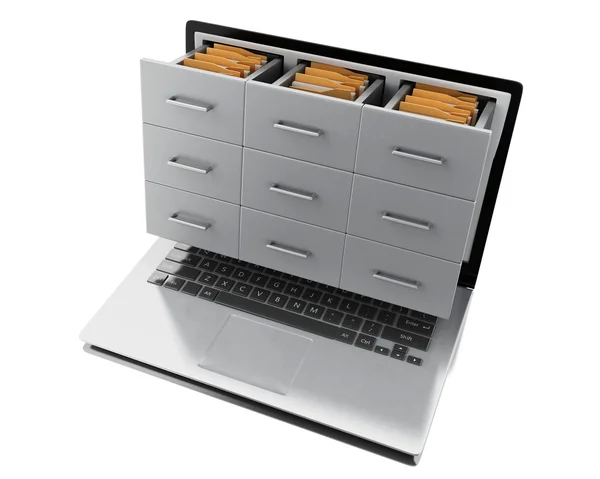 Arquivos 3d e pastas no laptop — Fotografia de Stock