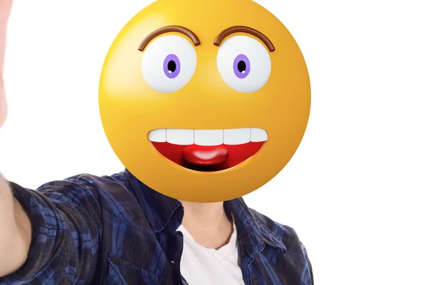 Emoji kepala manusia mengambil selfie . — Stok Foto