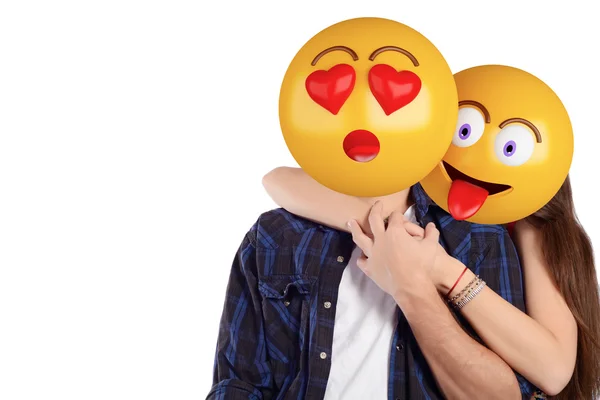 Emoji head man and woman. Beautiful couple. — Stockfoto
