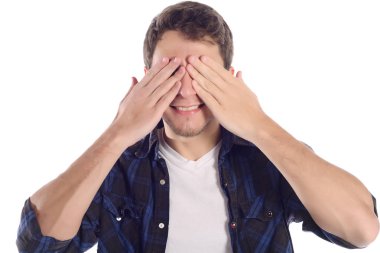 elle kapsayan gözleri adamla.