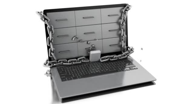 3d Laptop with padlock. Data security — Stock Video