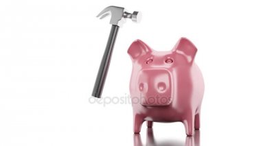 3D çekiç kırma ile Piggy banka altın paralar