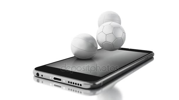 Smartphone 3d con palline sportive e scommessa dal vivo . — Video Stock