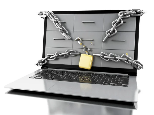 3d Laptop with Broken security chains. — Stock Photo, Image