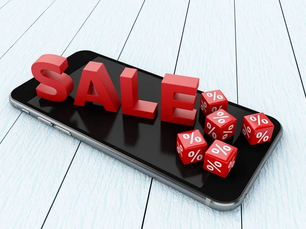 3D Smartphone with discount icons. — Stock Photo, Image