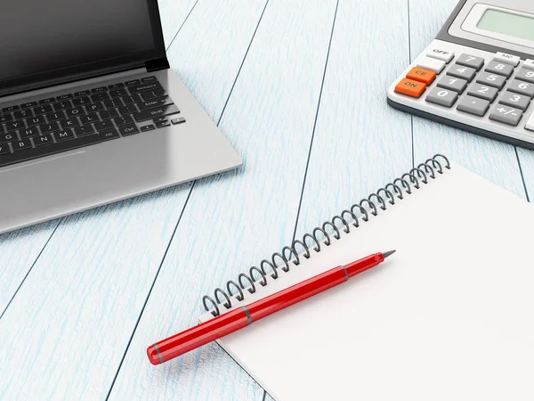 Laptop, notebook and calculator. — Stock Photo, Image