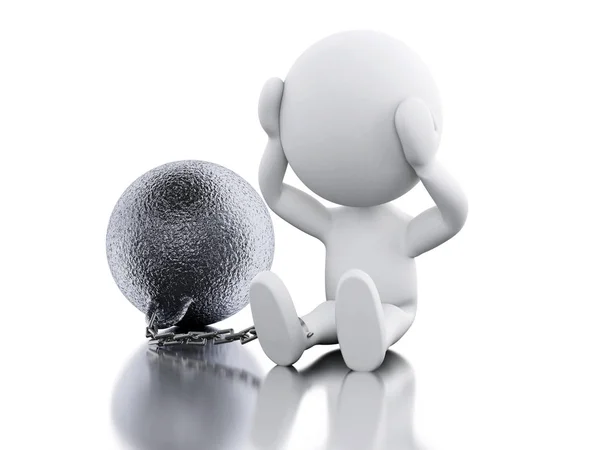 3D Punished criminal tied with iron ball. — Stock Photo, Image