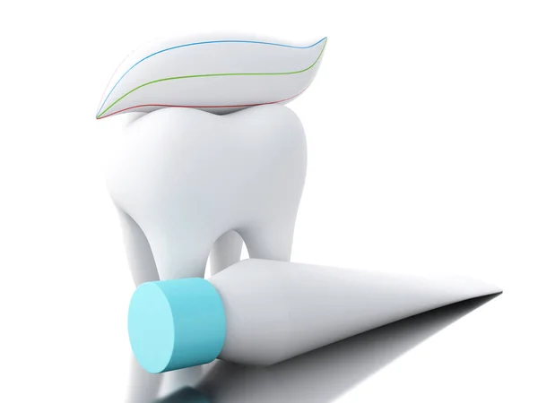 3D tooth with toothpaste. — Stock Photo, Image